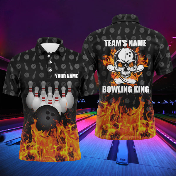 Bowling King Men Polo Shirt, Personalized Skull Bowling Team Bowlers Jersey NBP78