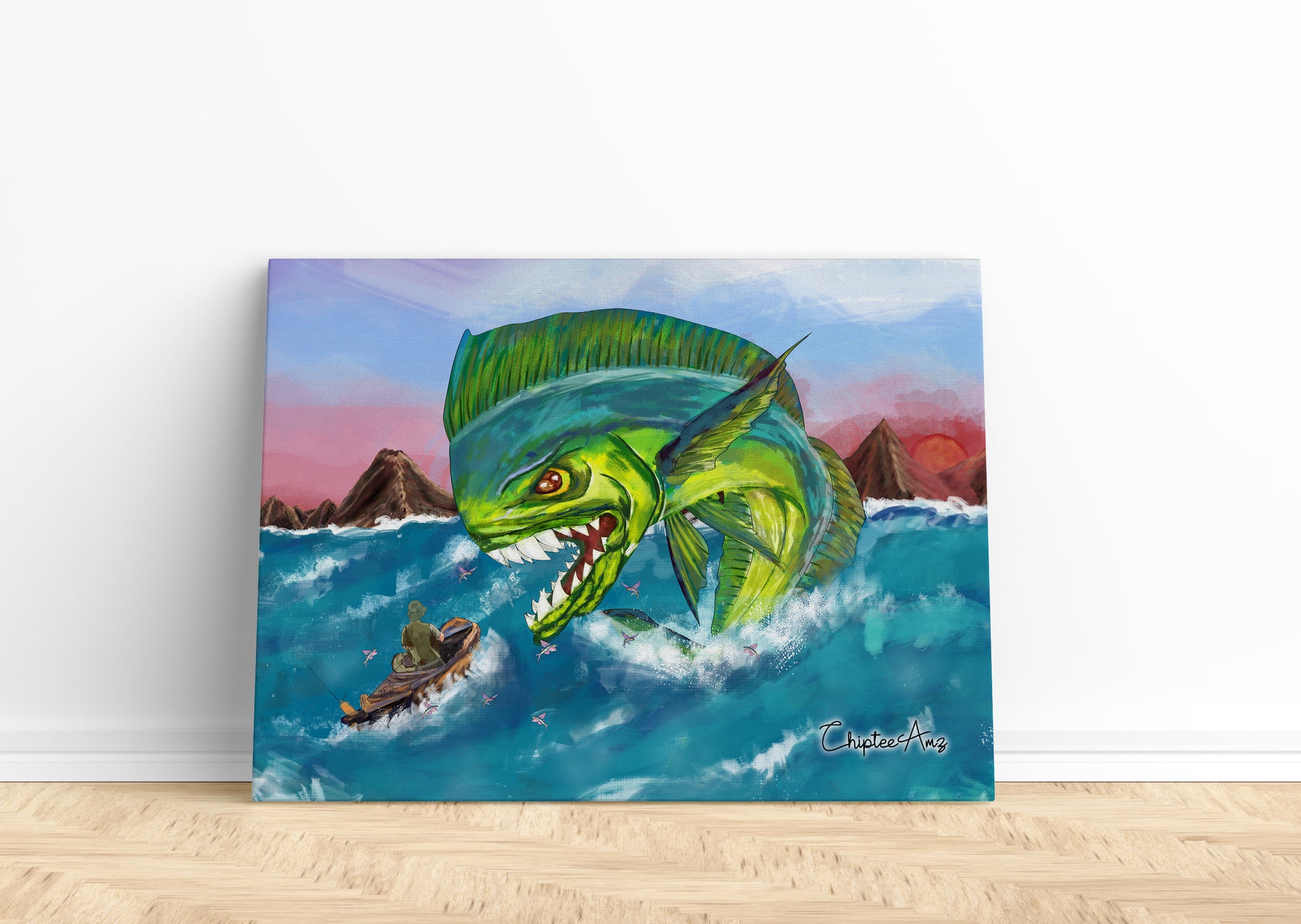 Mahi Mahi Dorado Fishing Wall Art Print ChipteeAmz's art Matte Canvas, Dolphinfish Decor AT038