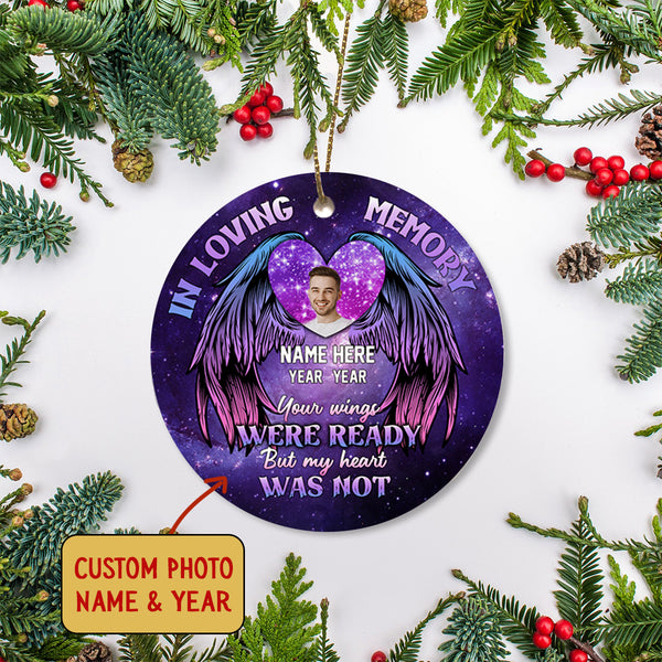 Memorial Ornament Personalized - In Loving Memory| Your Wings Were Ready| Memorial Gift for Loss of Son, Father, Mother| Christmas in Heaven| NOM46