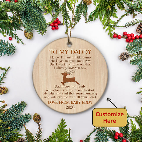 New Dad Ornament - To My Daddy Ornament Custom Gift from Baby Bump New Dad Gift Daddy To Be Christmas Ornament Expecting Dad Baby Reveal Pregnancy Announcement Baby Xmas - JOR17