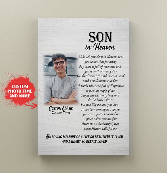 Son Remembrance Canvas - Son In Heaven Personalized Memorial Canvas for Son Sympathy Gift for Loss of Son In Loving Memory of Son Wall Art Bereavement Condolence Keepsake Canvas - JC758