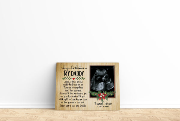 First Christmas Dad Canvas - Can't Wait To Meet You Canvas Custom New Dad Gift from Baby Bump Daddy To Be Expecting Father Baby First Christmas Baby Reveal Pregnancy Announce - JC717