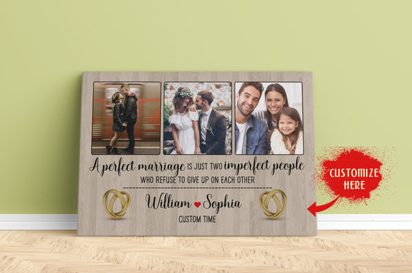 Personalized Anniversary Canvas for Couple| A Perfect Marriage Custom Photo Collage - Thought Gift for Wife Husband Him Her on Valentine Christmas Wedding Anniversary Birthday| JC461