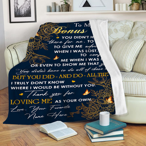 Bonus Mom Blanket| Custom Name Golden Floral Blanket Gift for Step Mom Stepmother Adopted Mom JB243