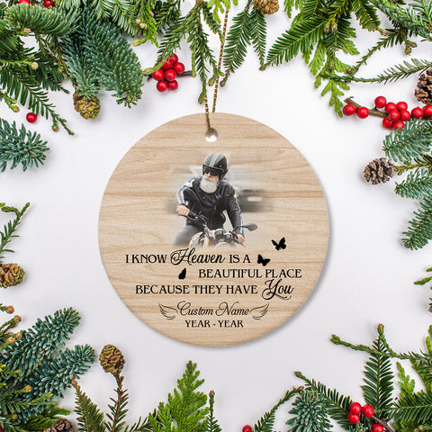 Biker Remembrance Ornament Christmas In Heaven Sympathy Gift For Loss Of Dad In Loving Memory ODT31