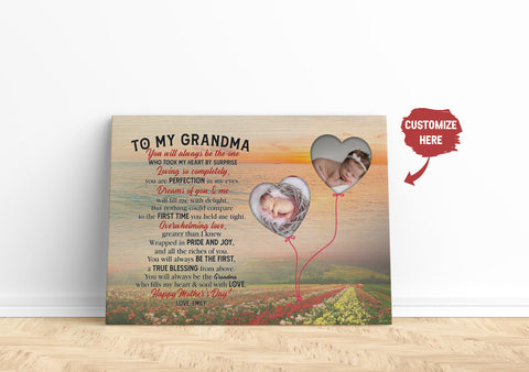 New Grandma Personalized Canvas, Happy First Mother's Day as GrandmotherGift, Cute New Nana Baby Photo| N2516