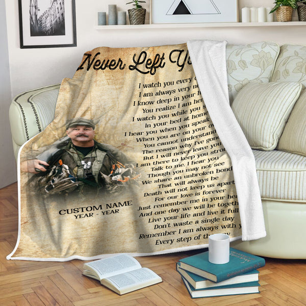 Personalized Memorial Blanket| I Never Left You| Memorial Gift, Sympathy Gift for Loss of Father Mother Husband Son in Heaven, Bereavement Gift| In Loving Memory Remembrance| N2318