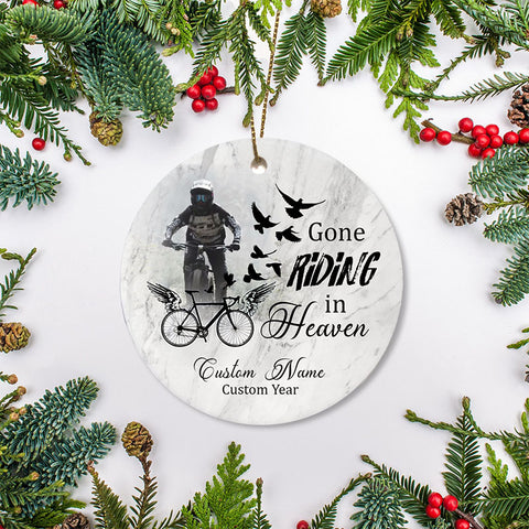 Gone riding in heaven - cycling memorial Christmas ornament, mountain biker BMX bicycle ornament| ONT13
