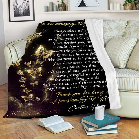 An Amazing Stepmother Blanket| Custom Golden Floral Butterfly Blanket for Stepmother Stepmom Bonus Mom| JB348