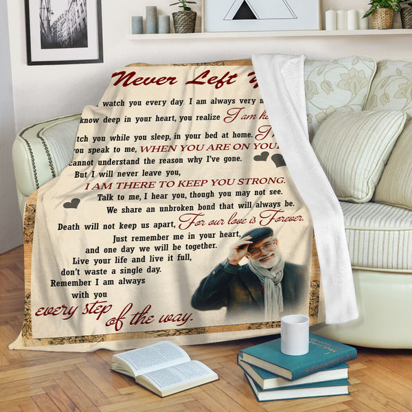 Personalized Memorial Blanket - I Never Left You| Remembrance Sympathy Throw Blanket, Memorial Gift for Loss of Father, Mother, Husband in Heaven, In Loving Memory| N2114