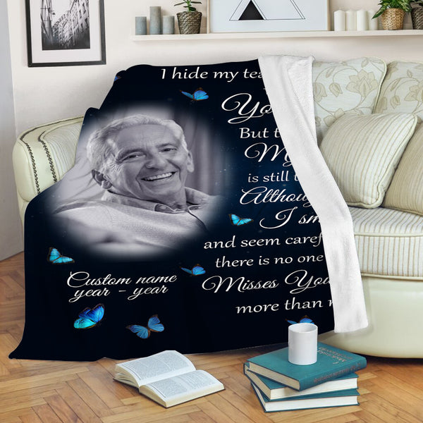 Memorial Blanket| Missed You More Than Me  - Butterflies Custom Blanket| Meaningful Remembrance Fleece Throw, Deepest Grief Sympathy Gift for Loss of Father, Mother| T413