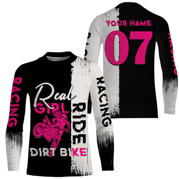 Motocross jersey custom youth women men UPF30+ pink racing Real Girl Ride Dirt Bike off-road shirt PDT297