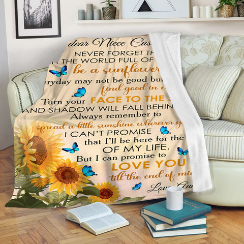 Personalized My Dear Niece Blanket| Custom Sunflower & Butterfly Fleece Blanket for Niece| Sentimental Gift for Niece on Christmas, Birthday, Thanksgiving, Graduation| JB201