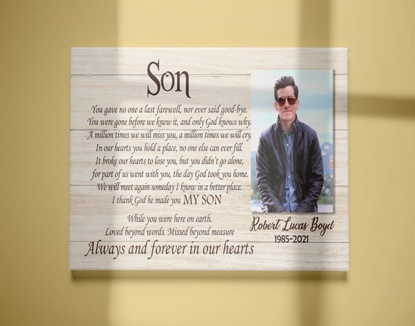 Son Remembrance Canvas - Personalized Son Memorial Gift Sympathy Gift for Loss of Son In Loving Memory of Son In Heaven Son Bereavement Son Remembrance Keepsake Gift - JC750