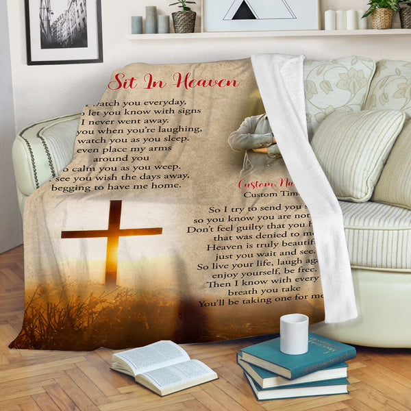 Personalized Memorial Blanket - As I Sit in Heaven Christian Cross Remembrance Throw Sympathy Gift N2682