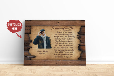 Dad Memorial Canvas - In Memory of Dad| I Thought of You Today| Dad Remembrance, In Heaven Father Memorial| Sympathy Gift for Loss of Father Bereavement| N2430
