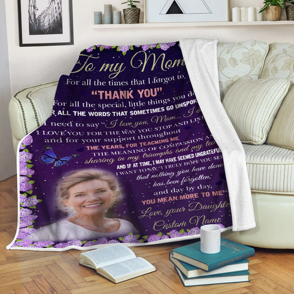 Personalized Gift for Mom| To My Mom Blanket with Picture| Purple Blanket Mom Gift| Sentimental Gift for Mom on Christmas, Birthday, Mother's Day Gift JB192