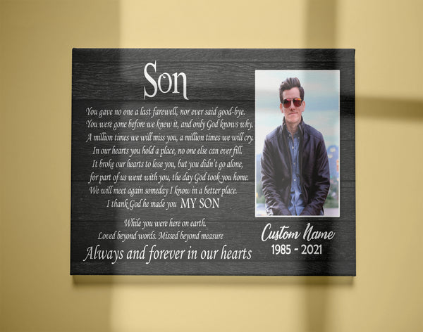 Son Memorial Canvas| Personalized Son Memorial Gift, Sympathy Gift for Loss Son, Son Remembrance Keepsake| JC880