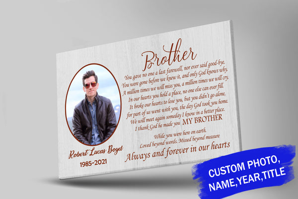 Brother Remembrance Canvas - Custom Image Canvas| Brother Memorial Gift| In Memory of Brother in Heaven| Bereavement Sympathy Gift for Loss of Brother JC339