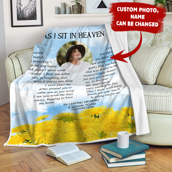 Personalized memorial blanket - As I sit in heaven, Remembrance throw, Sympathy blanket loss gifts BNT05