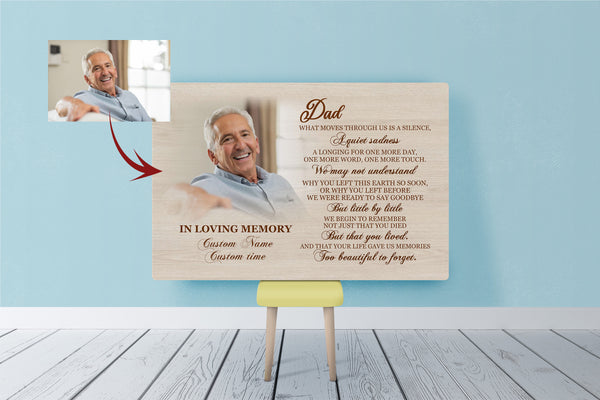 Dad Memorial Canvas| Personalized Photo| Too Beautiful to Forget| Dad Remembrance, In Heaven Father Memorial| Sympathy Gift, Memorial Gift for Loss of Father, In Memory of Dad| N2373