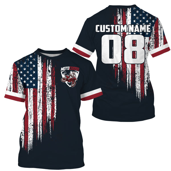 Custom number&name MX dirt bike racing jersey patriotic motocross youth men UV off-road motorcycle PDT168
