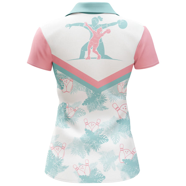 Personalized Women Bowling Polo Shirt Tropical Pattern Short Sleeve Polo Female Bowlers Jersey NBP29