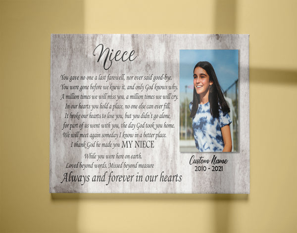 Niece Memorial Canvas - Personalized Memorial Gift Sympathy Gift for Loss of Niece In Loving Memory of Niece Remembrance Canvas Bereavement Condolence Keepsake Gift for Niece - JC753