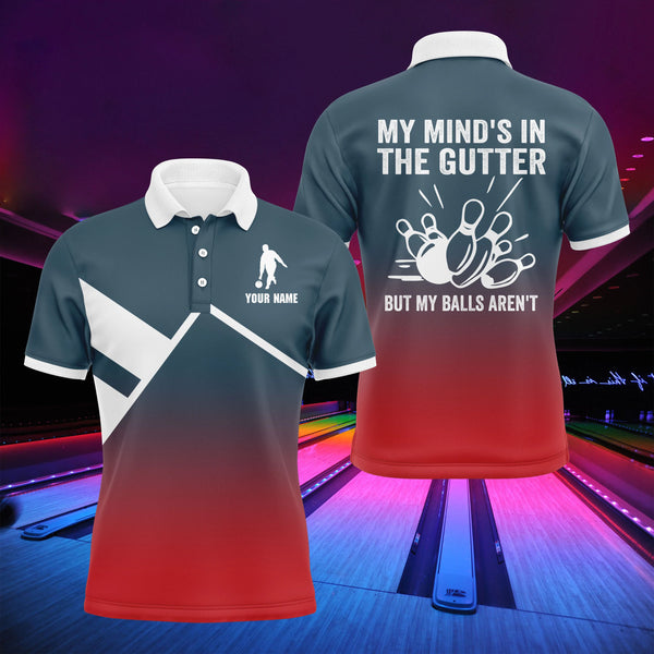 Funny Men Bowling Polo Shirt Personalized My Mind's in The Gutter Bowlers Jersey Short Sleeves NBP27