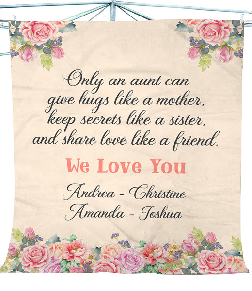 Personalized Blanket for Aunt| Auntie We Love You Floral Blanket| Aunt Fleece Blanket Sentimetal Gift for Aunt from Nephew Niece| Aunt Gift for Christmas, Birthday, Mother's Day| JB212