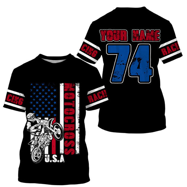 American flag jersey Motocross custom youth adult UPF30+ biker off-road motorcycle shirt patriotic PDT245