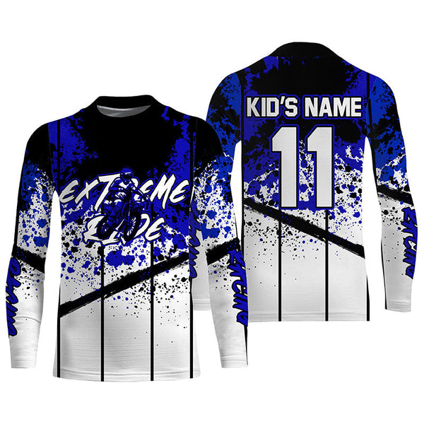 Custom Motocross jersey kid&adult MotoX extreme dirt road UV protective blue dirt bike shirt PDT368