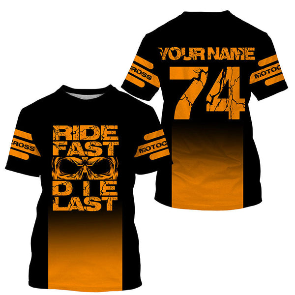 Custom orange Motocross jersey youth men women UPF30+ Ride Fast Die Last dirt bike off-road shirt PDT415