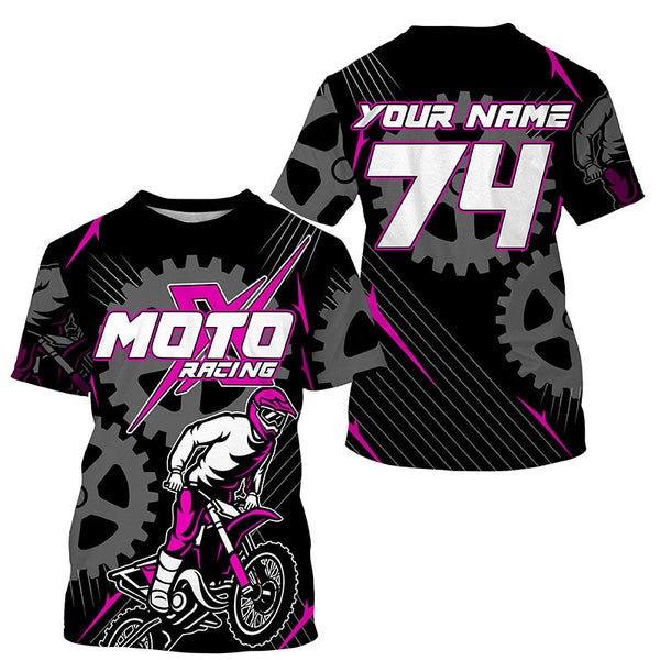 Pink dirt bike jersey for kid women men UPF30+ extreme custom Motocross off-road shirt PDT365