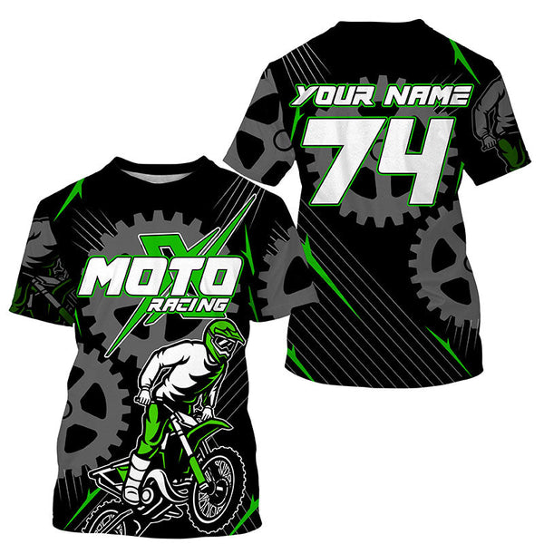 Custom green dirt bike jersey kid&adult UPF30+ Motocross racing MotoX off-road motorcycle shirt PDT363