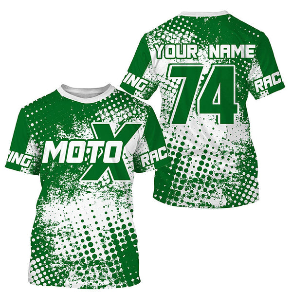 Custom kid adult dirt bike jersey Green Motocross shirt UPF30+ extreme racing racewear motorcycle PDT386