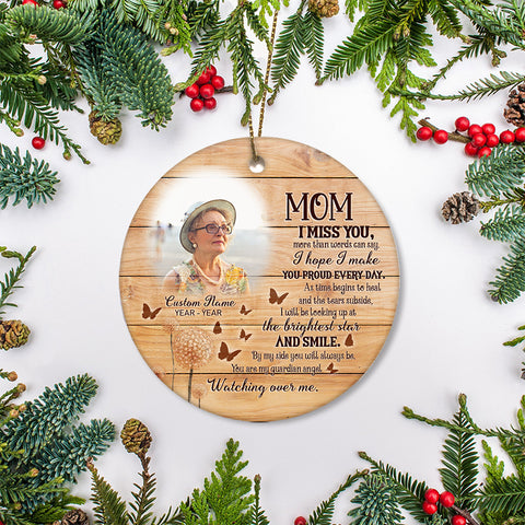 Mom Memorial Ornament - I Miss You Christmas Mom Remembrance Gift for Loss of Mother in Memory NOM301