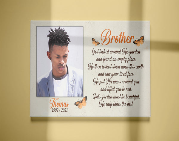 Brother Remembrance - Personalized Memorial Canvas| Angel Brother in Heaven, Memorial Gift for Loss of Brother, In Memory Sympathy Canvas, Bereavement Gift| N2339