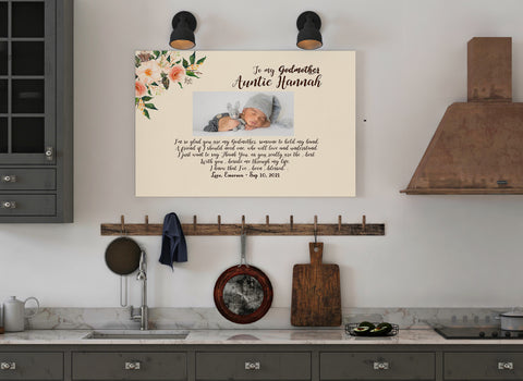 Personalized Canvas To My Godmother| Godmother Canvas with Picture| Baptism Gift Christening Gift for Godmother| Floral Canvas Thank You Gift for Godmother| JC731