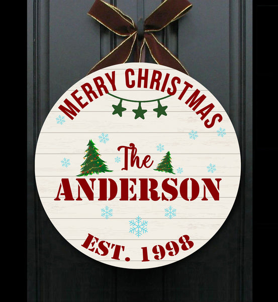 Personalized Christmas Door Hanger| Merry Christmas Family Name on Wooden Door Hanger| Family Name Christmas Door Sign Christmas Home Decoration Welcome Door Hanger X-mas Gift| JDH04