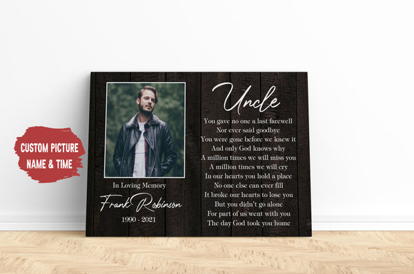 Uncle Remembrance - Personalized Memorial Canvas| In Memory of Uncle Memorial Canvas, Memorial Gift for Loss of Uncle, Sympathy Bereavement for Uncle in Heaven| N2342