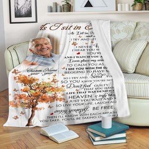 Memorial Blanket - As I Sit In Heaven Blanket Custom Fleece Blanket Memorial Sympathy Gift for Loss Loved One Remembrance Blanket Bereavement Condolence Gift In Loving Memory - JB126