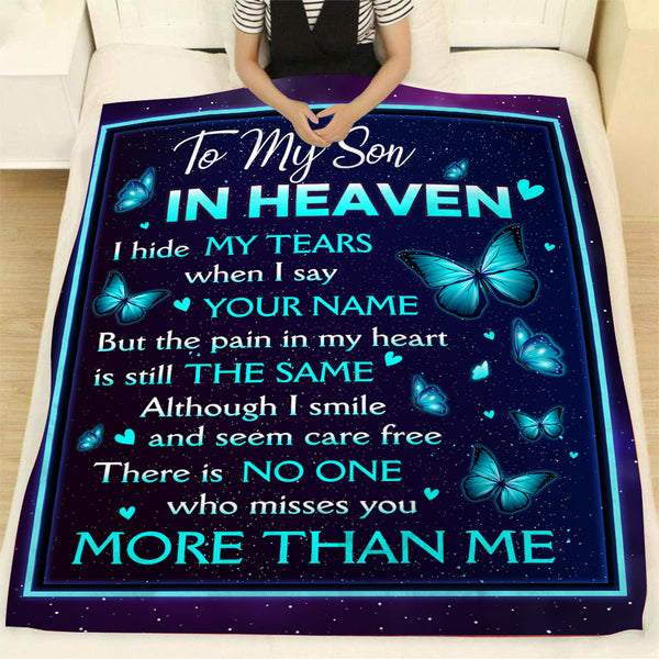 Son Remembrance Blanket - My Son in Heave | Memorial Fleece Throw for Loss of Son, Childhood Cancer, Deepest Sympathy Gift| N1185