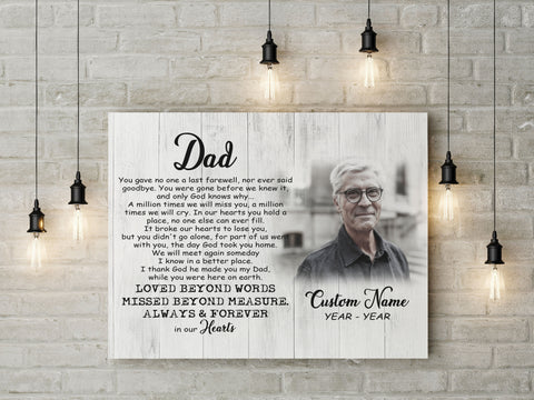 Dad Memorial Personalized Canvas Remembering Dad in Heaven Fathers Day Sympathy Gift for Loss of Father N2611