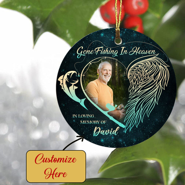 Personalized Memorial Ornament | Gone Fishing in Heaven Ornament - Christmas Sympathy Gift for Loss Dad, Loss Father | Remembrance Ornament | Bereavement Gift AP329