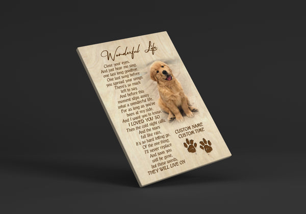 Dog Memorial Canvas| Wonderful Life Custom Dog Memorial Gift, Sympathy Gift for Loss of Dog| JCD811