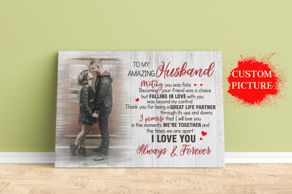 Personalized Canvas To My Amazing Husband - Custom Photo Couple, Gift for Husband, Husband Gift for Valentine, Wedding Anniversary, Christmas, Birthday from Wife - JC457