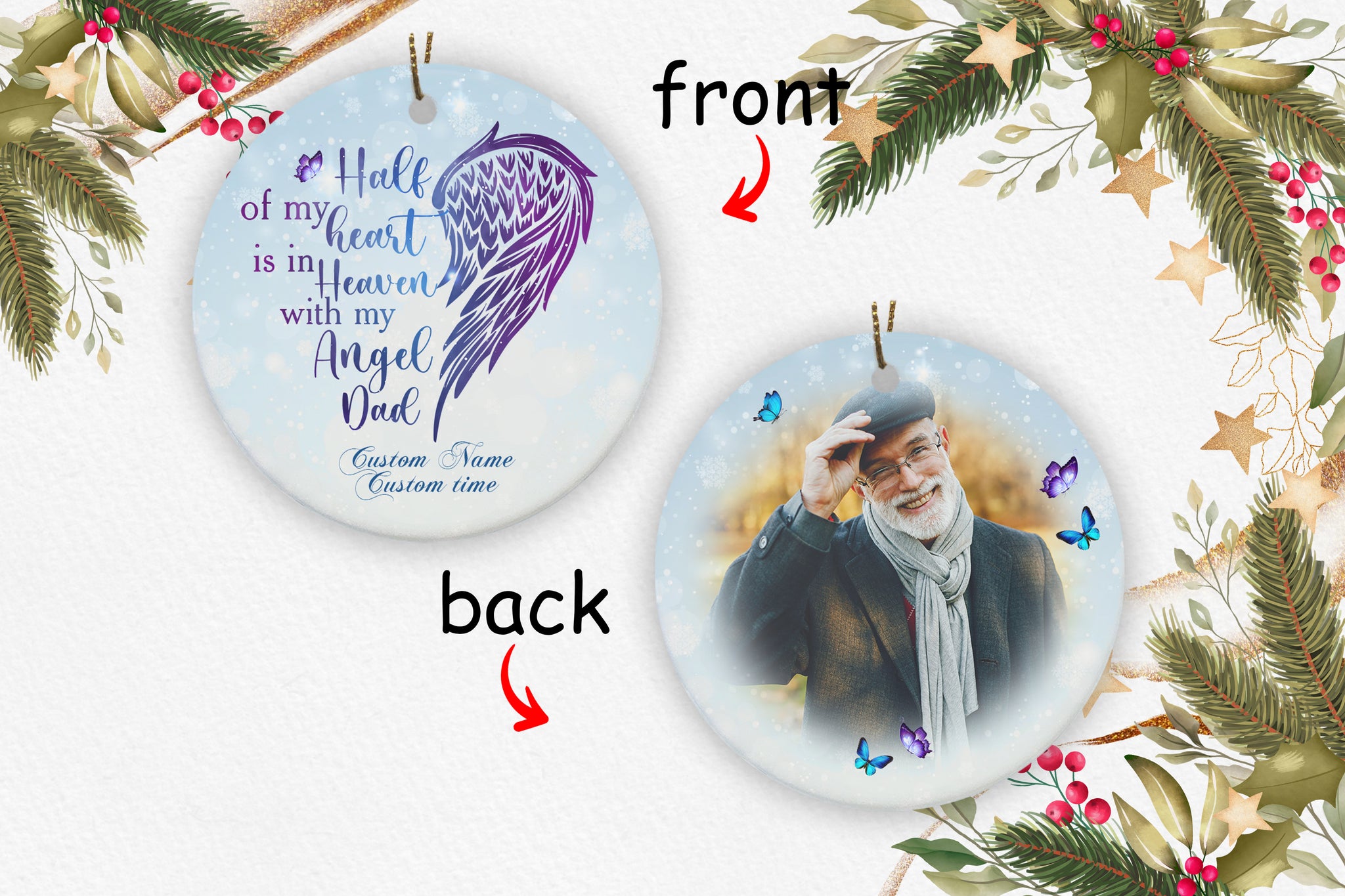 Dad Memorial Personalized Ornament - Dad in Heaven Remembrance Memory Sympathy Gift Loss of Father NOM264