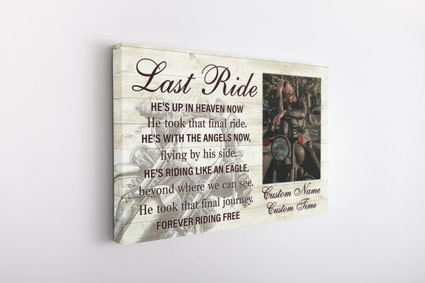 Biker Last Ride Personalized Memorial Canvas, in Memory Motorcycle Sympathy Gift for Loss of a Biker N2709