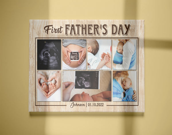 First Father's Day Canvas| Custom Baby Photo Collage Wall Art| New Dad, Dad To Be, 1st Time Dad Gift| JC878